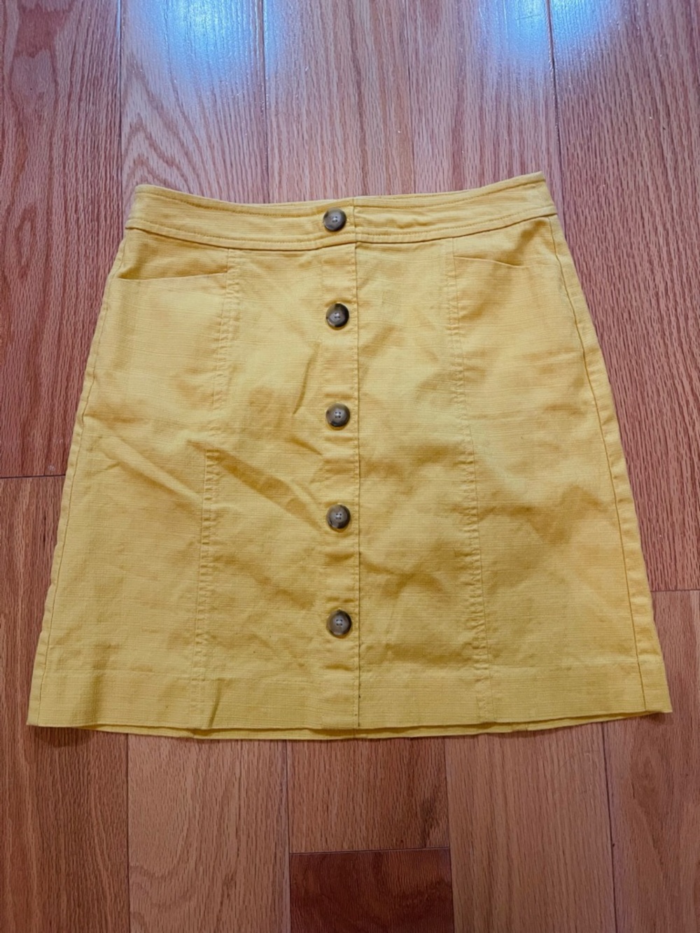 LOFT Mustard Yellow Button-Front Mini Skirt